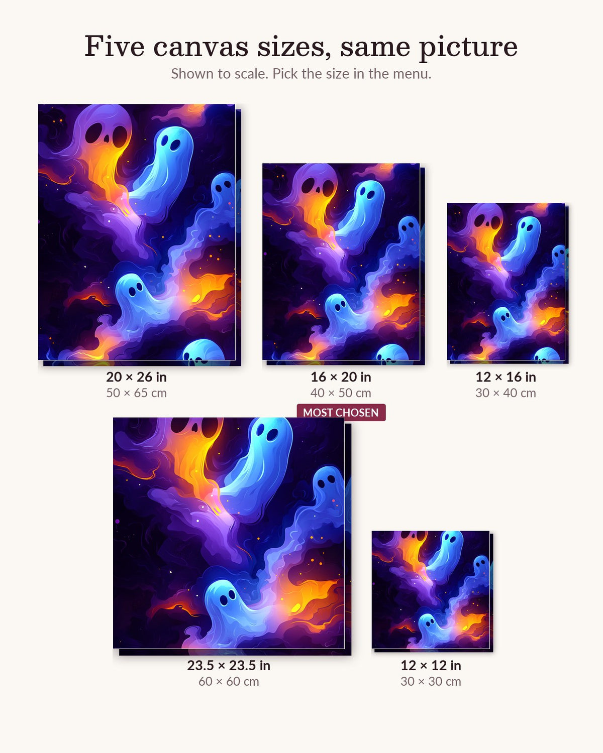 Auric Energy Flow canvas sizes from 12 x 12 to 23.5 x 23.5 inches