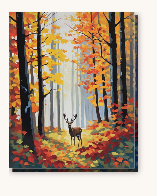 Autumn Buck in a Leafy Clearing paint by numbers kit on stretched canvas