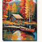 Autumn Cabin with a Red Canoe paint by numbers kit on stretched canvas