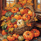 Autumn Cornucopia on the Farmhouse Table paint by numbers kit, woven basket with pumpkins and gourds