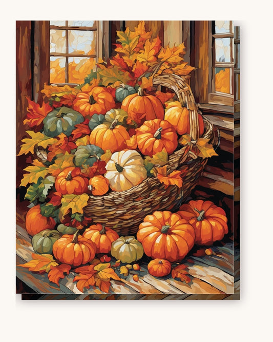 Autumn Cornucopia on the Farmhouse Table paint by numbers kit on stretched canvas