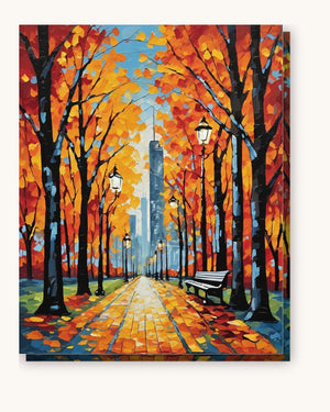 Autumn Park Path with Lamp Posts paint by numbers kit on stretched canvas