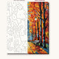 Autumn Park Path with Lamp Posts numbered canvas next to the finished painting