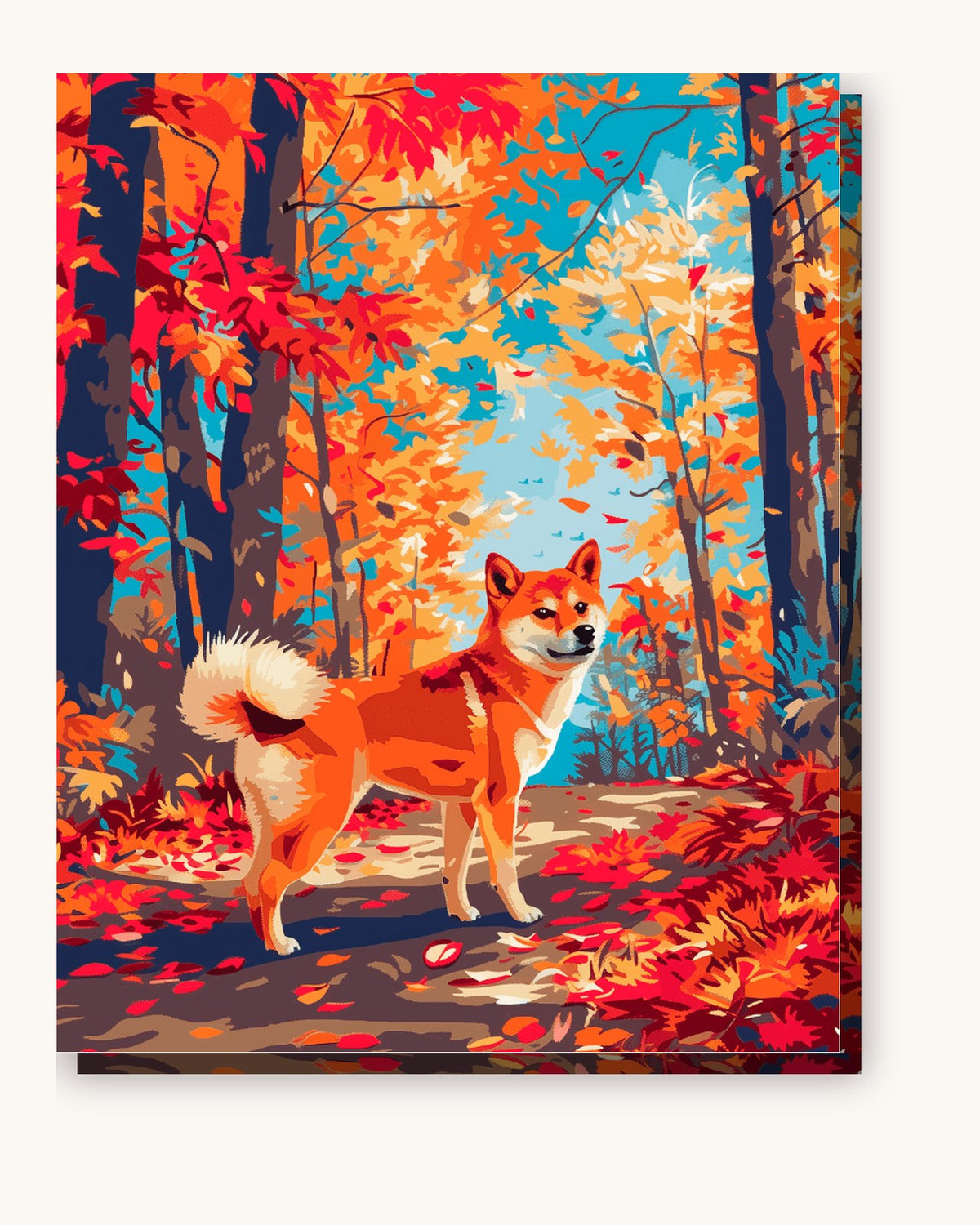 Autumn Shiba paint by numbers kit on stretched canvas