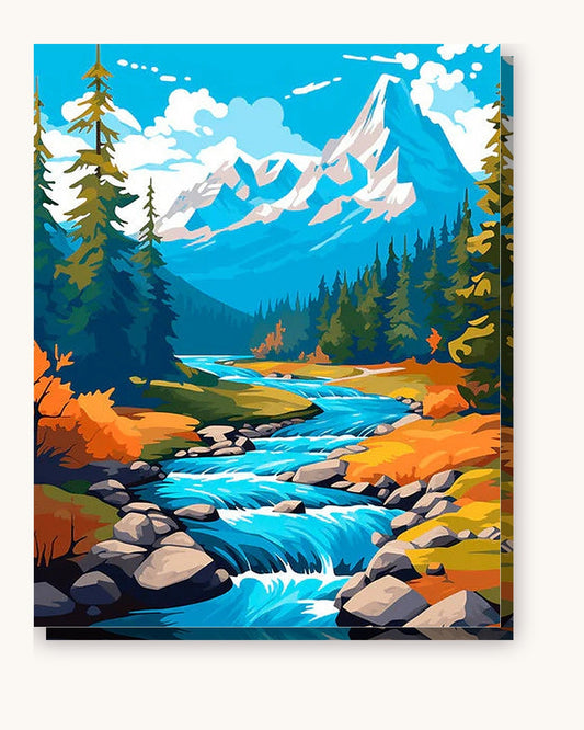 Autumn Whisper River paint by numbers kit on stretched canvas