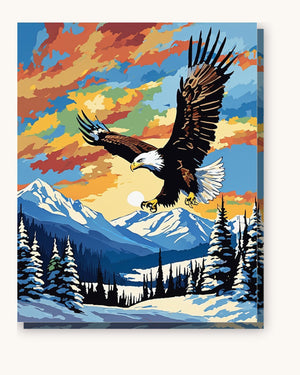 Bald Eagle over the Mountains paint by numbers kit on stretched canvas