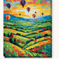 Balloons Floating over Green Hills paint by numbers kit on stretched canvas