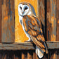 Barn Owl at Dusk in the Hayloft paint by numbers kit, owl perched on a beam in a barn loft