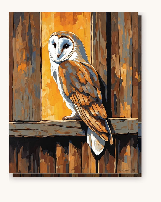 Barn Owl at Dusk in the Hayloft paint by numbers kit on stretched canvas