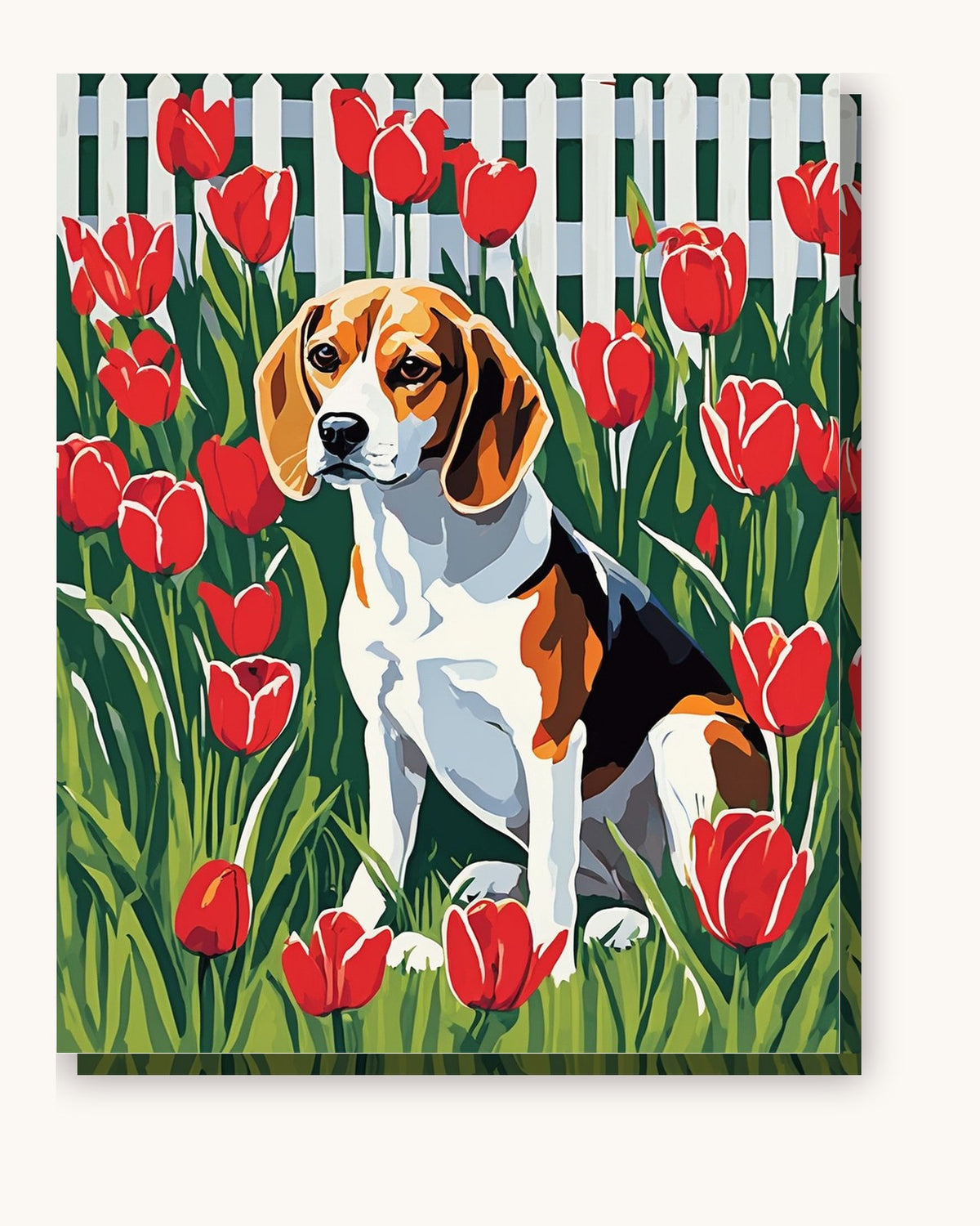 Beagle in the Garden paint by numbers kit on stretched canvas