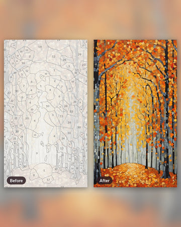 Beech Forest after Klimt paint by numbers kit, before and after