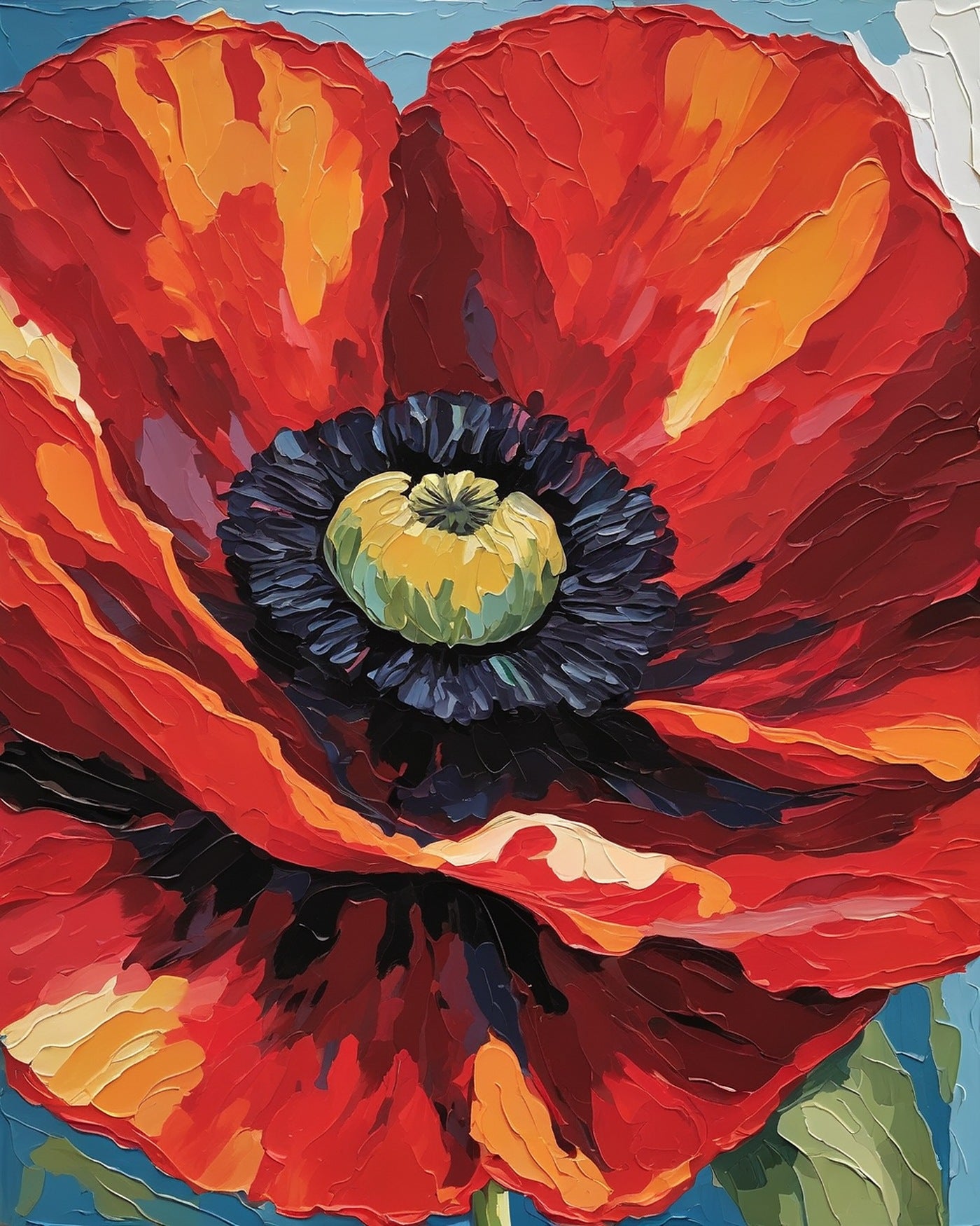 Big Red Poppy paint by numbers kit, close up of a single red poppy flower