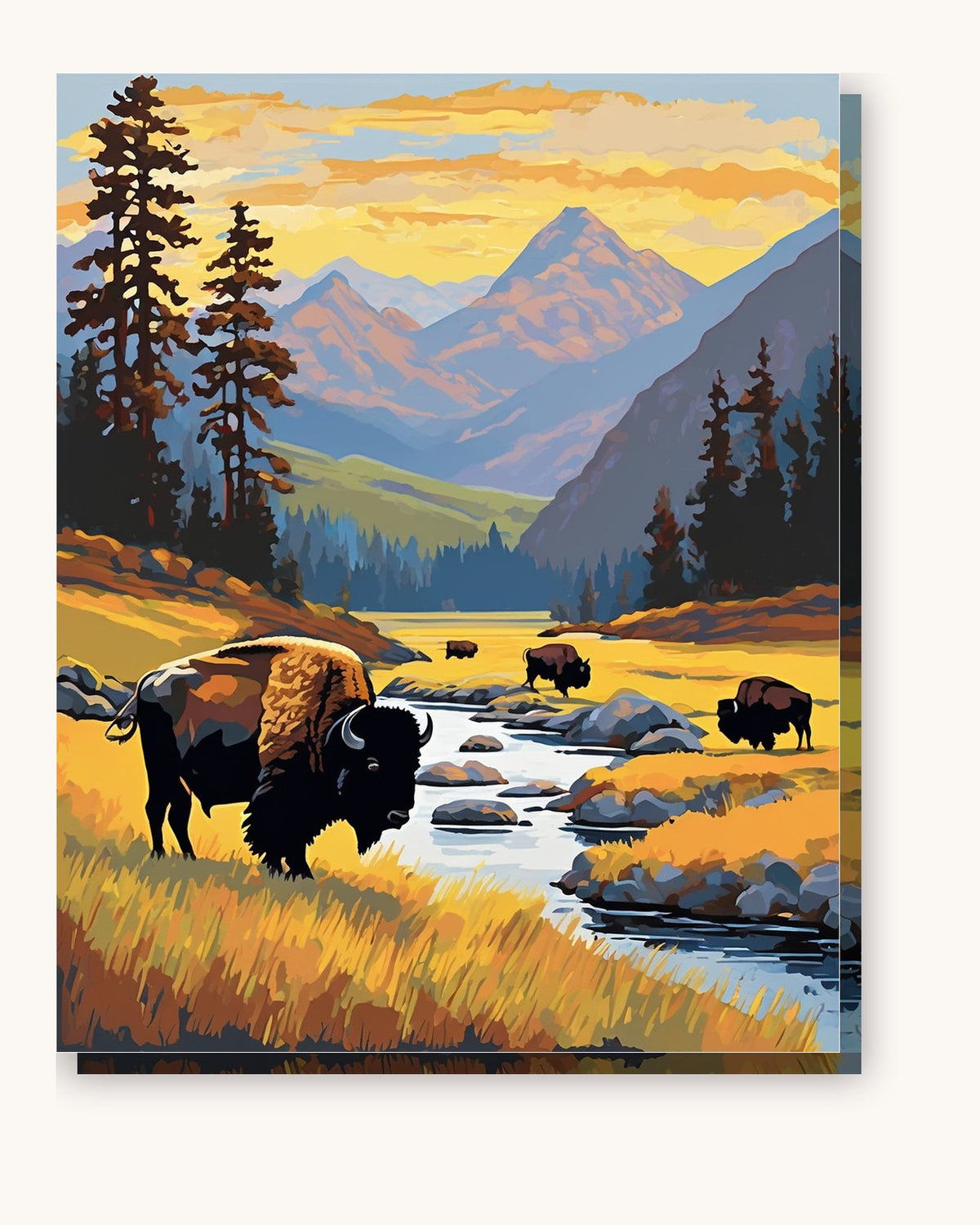 Bison in the Valley paint by numbers kit on stretched canvas