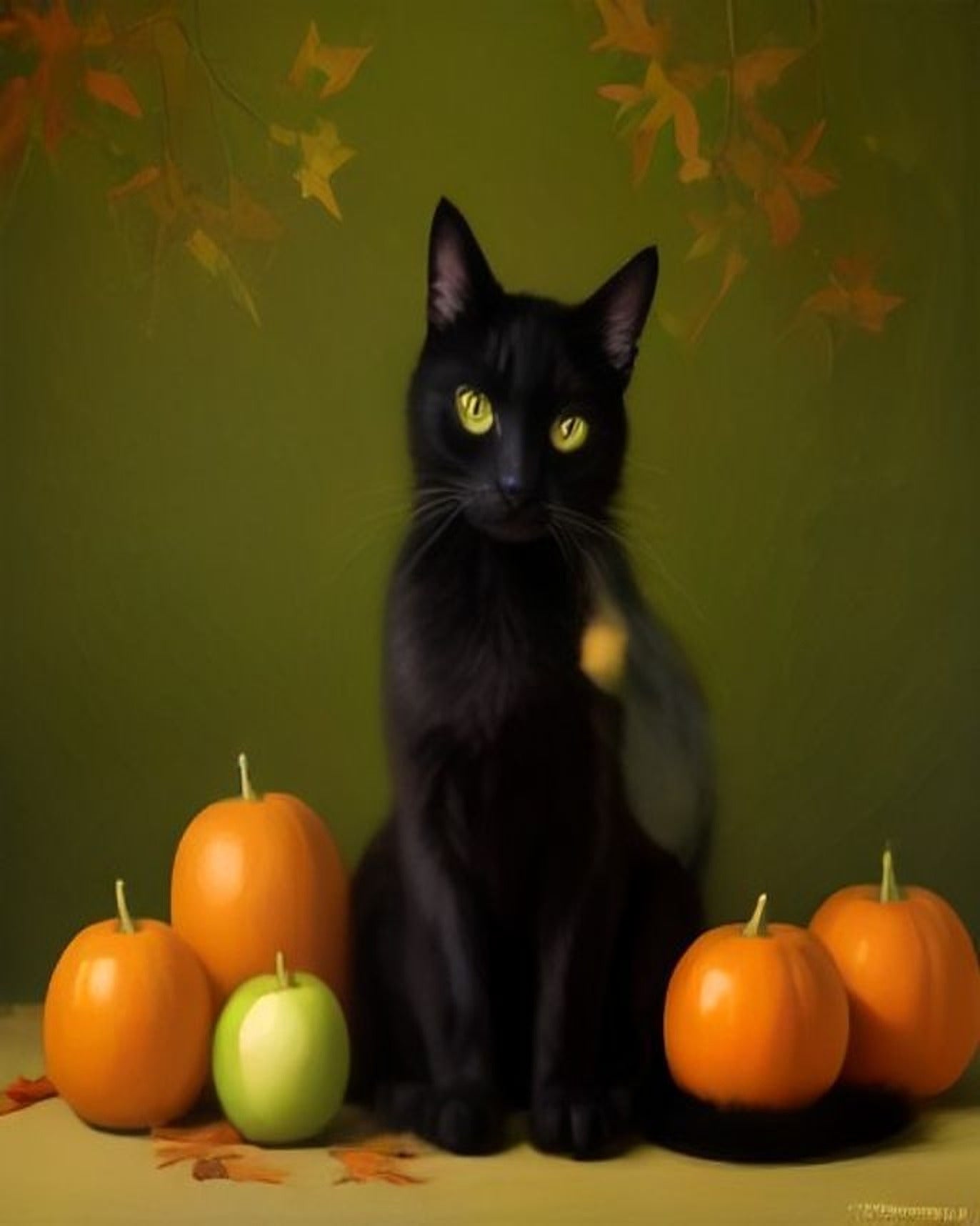 Black Cat Among Pumpkins paint by numbers kit