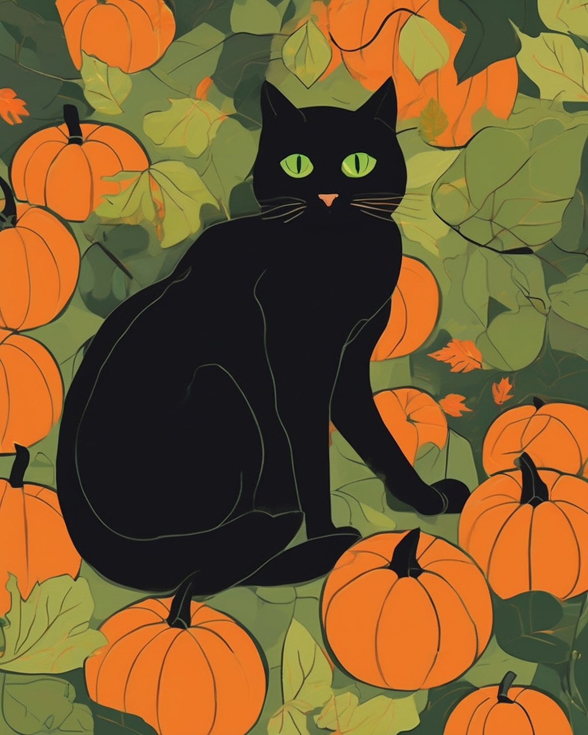 Black Cat Among Pumpkins paint by numbers kit