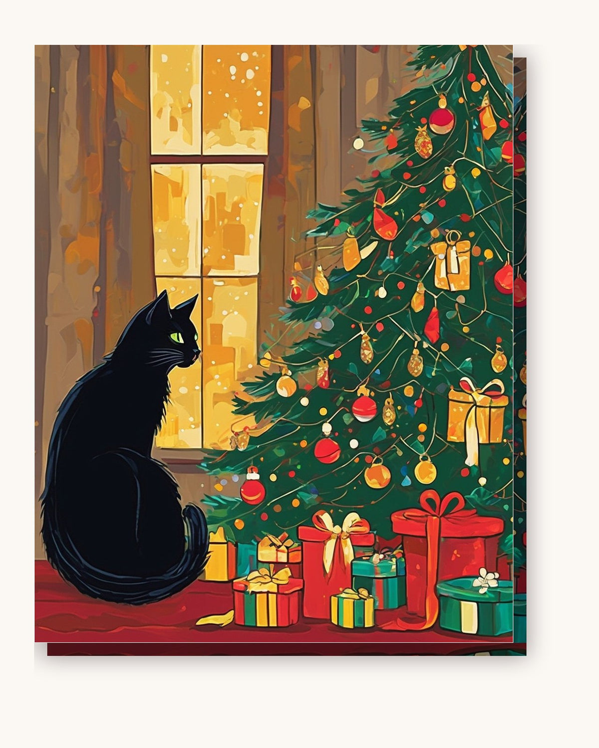 Black Cat by the Christmas Tree paint by numbers kit on stretched canvas
