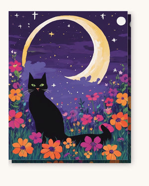 Black Cat under the Crescent Moon paint by numbers kit on stretched canvas