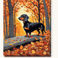 Black Dachshund on an Autumn Log paint by numbers kit on stretched canvas