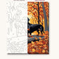 Black Dachshund on an Autumn Log numbered canvas next to the finished painting