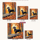 Black Dachshund on an Autumn Log canvas sizes from 12 x 12 to 23.5 x 23.5 inches