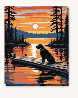 Black Labrador on the Dock paint by numbers kit on stretched canvas