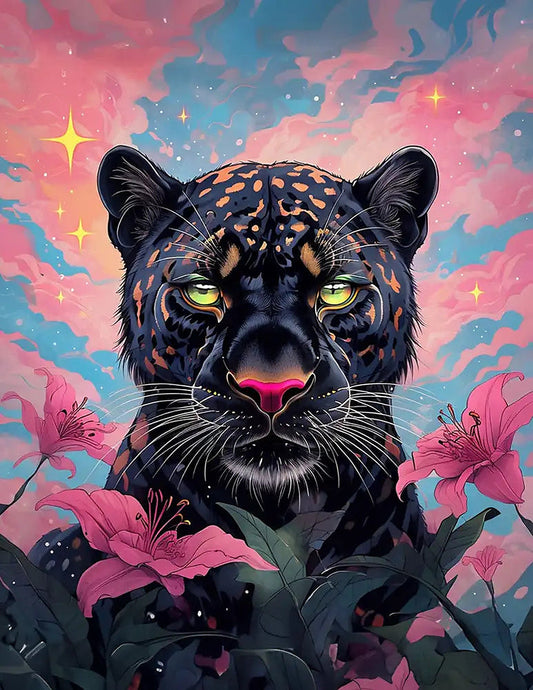 Black Panther With Pink Lilies - Premium Art Kit