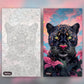 Black Panther With Pink Lilies paint by numbers kit, before and after