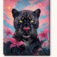Black Panther With Pink Lilies paint by numbers kit on stretched canvas