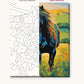 Black Stallion in the Golden Meadow numbered canvas next to the finished painting