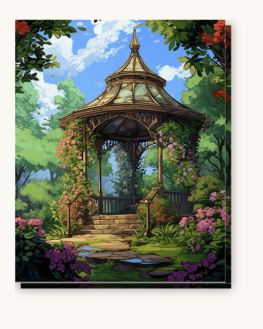 Garden Gazebo paint by numbers kit on stretched canvas