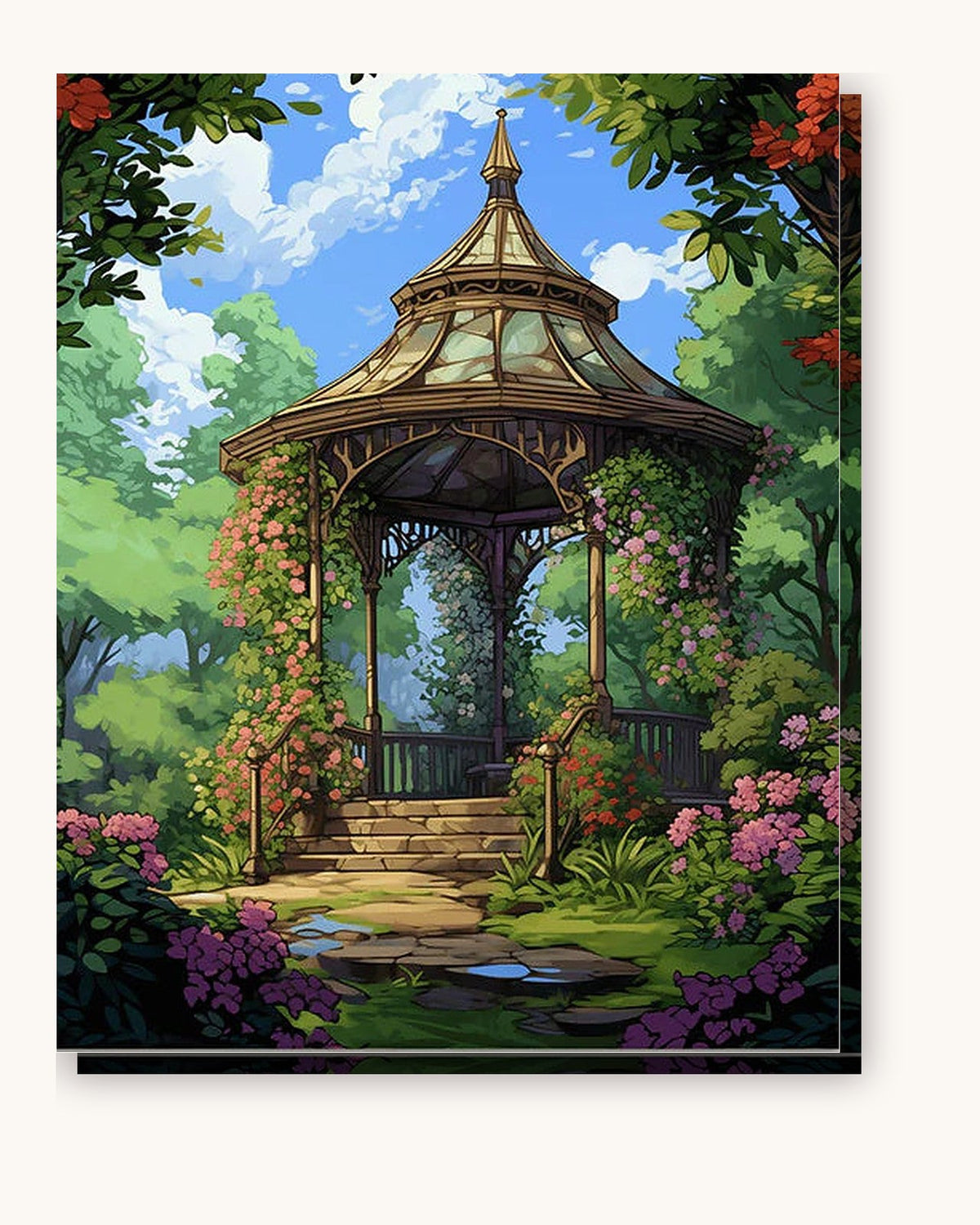 Garden Gazebo paint by numbers kit on stretched canvas