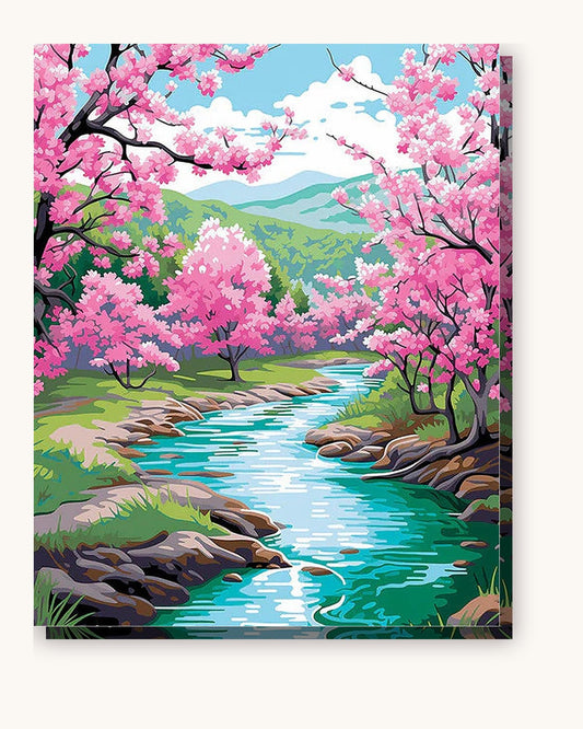 Blossom River Trail paint by numbers kit on stretched canvas