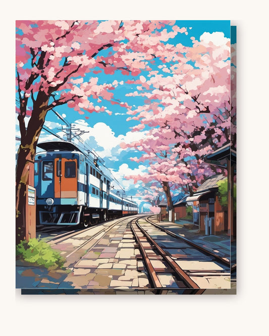 Blossom Station paint by numbers kit on stretched canvas