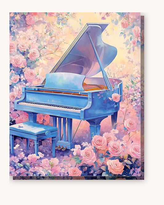 Blossoming Piano paint by numbers kit on stretched canvas
