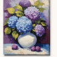 Blue and Purple Hydrangeas in White Vase paint by numbers kit on stretched canvas