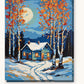 Blue Cabin and Birch Trees at Twilight paint by numbers kit on stretched canvas