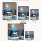 Blue Cabin and Birch Trees at Twilight canvas sizes from 12 x 12 to 23.5 x 23.5 inches