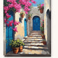 Blue Doors and Bougainvillea Steps paint by numbers kit on stretched canvas