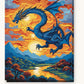Blue Dragon Over a Sunset Valley paint by numbers kit on stretched canvas