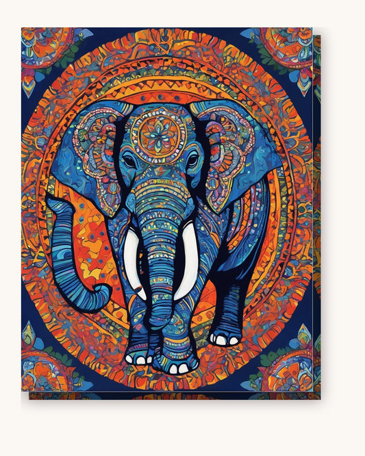 Blue Elephant with Mandala Patterns paint by numbers kit on stretched canvas