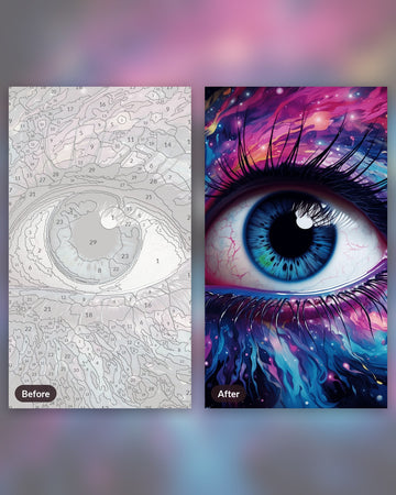 Blue Eye paint by numbers kit, before and after