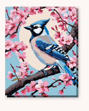 Blue Jay on a Cherry Branch paint by numbers kit on stretched canvas