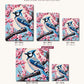 Blue Jay on a Cherry Branch canvas sizes from 12 x 12 to 23.5 x 23.5 inches