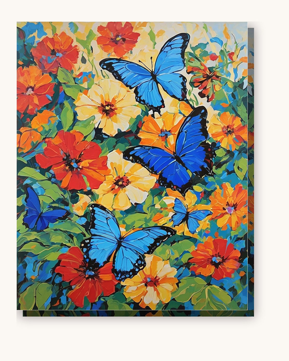 Blue Morpho Butterflies Among Flowers paint by numbers kit on stretched canvas