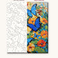 Blue Morpho Butterflies Among Flowers numbered canvas next to the finished painting