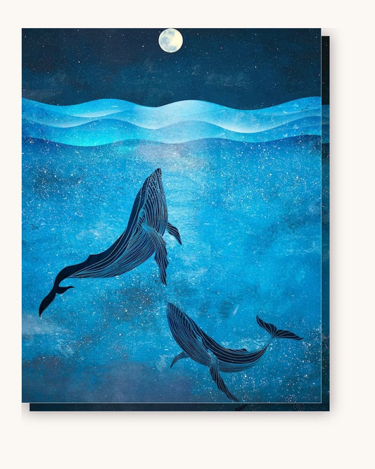Blue Whales paint by numbers kit on stretched canvas