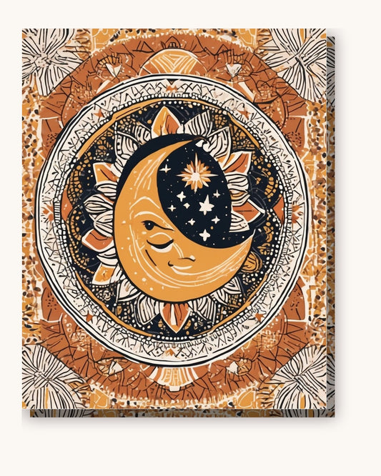 Boho Sun and Moon Wall Art paint by numbers kit on stretched canvas
