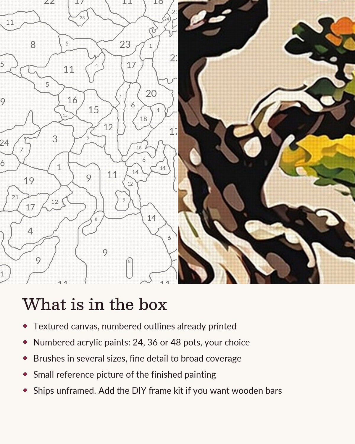 Close-up of the Bonsai Tree in a Clay Pot canvas texture and printed numbers