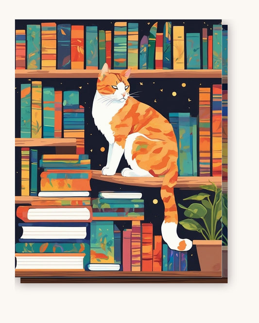 Bookshelf Cat paint by numbers kit on stretched canvas