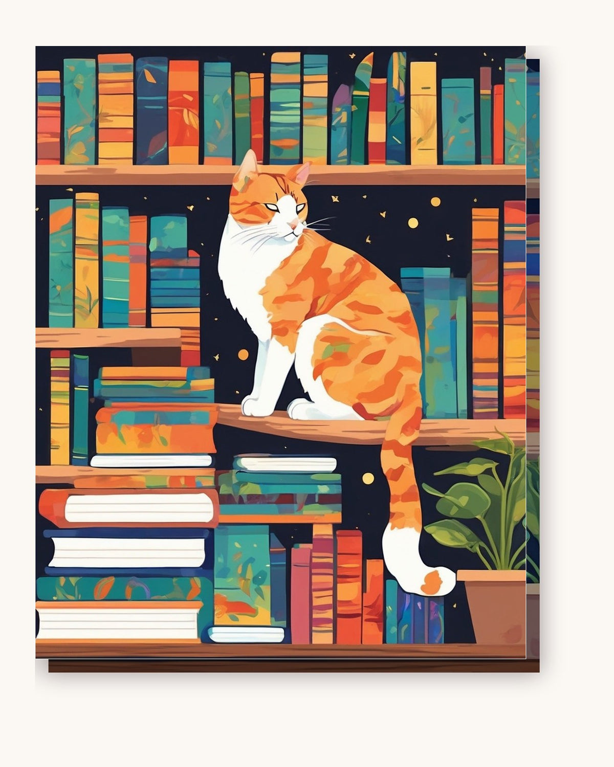 Bookshelf Cat paint by numbers kit on stretched canvas
